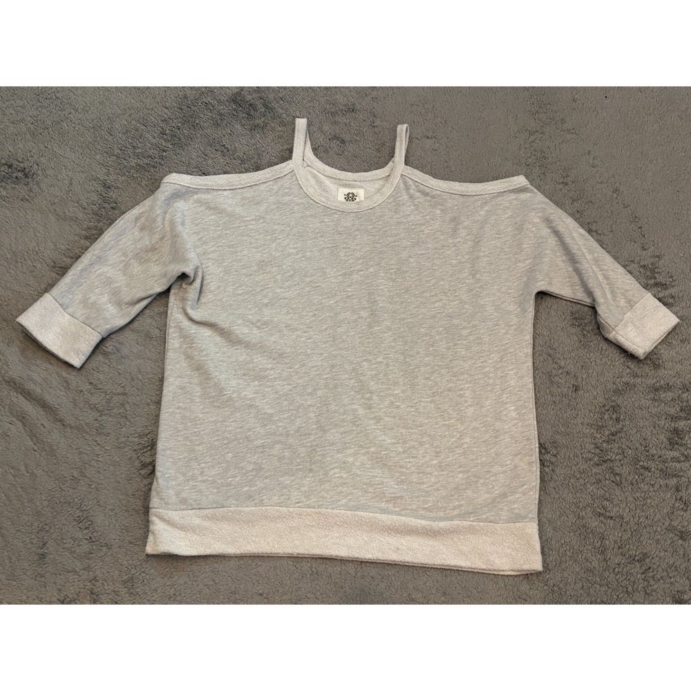 Jessica Simpson Terry Cloth Cold Shoulder Top Womens XL Gray Sweatshirt Casual